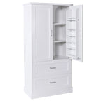 Meuble de rangement de salle de bain blanc, 2 portes et 2 tiroirs, étagère réglable, MDF, pour 1 personne