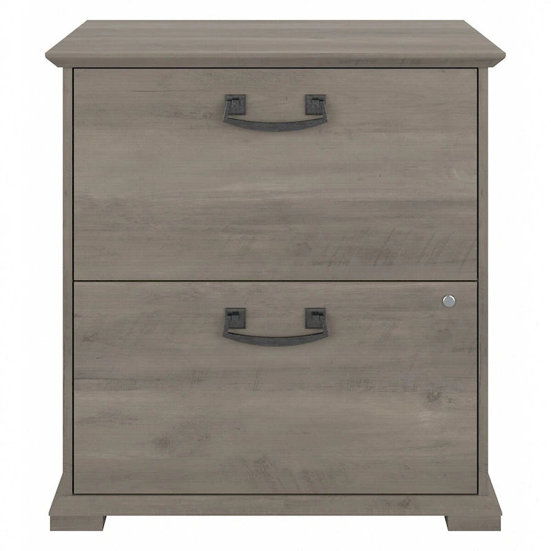 Meuble de classement latéral de ferme à 2 tiroirs en chêne blanc lin / gris bois flotté