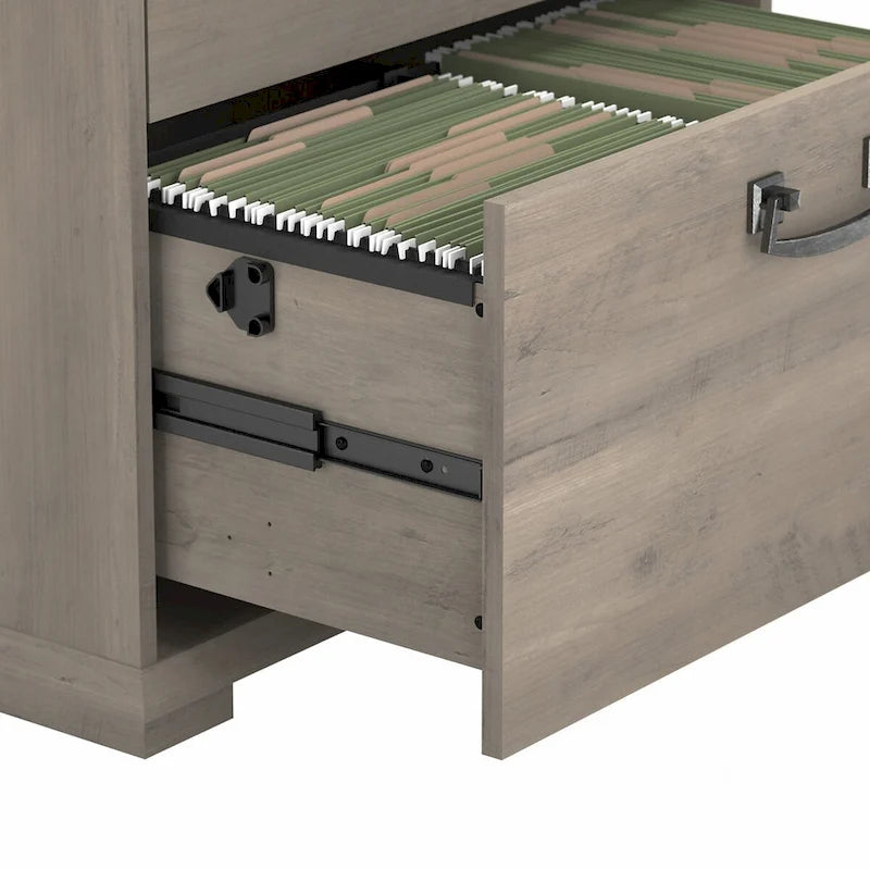 Meuble de classement latéral de ferme à 2 tiroirs en chêne blanc lin / gris bois flotté