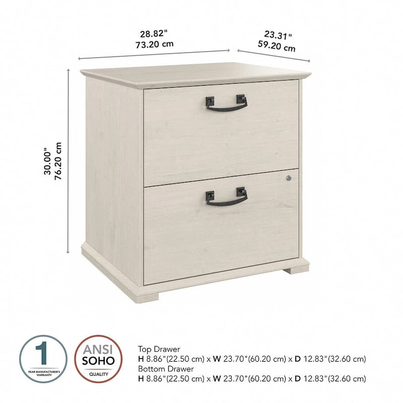 Meuble de classement latéral de ferme à 2 tiroirs en chêne blanc lin / gris bois flotté