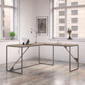 Bureau d'angle en L pour 1 personne, Gris rustique / Gris restauré / Noyer hickory gris foncé / Blanc cottage