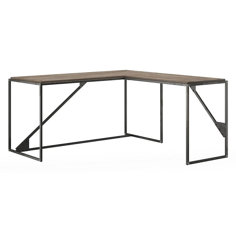Bureau d'angle en L pour 1 personne, Gris rustique / Gris restauré / Noyer hickory gris foncé / Blanc cottage