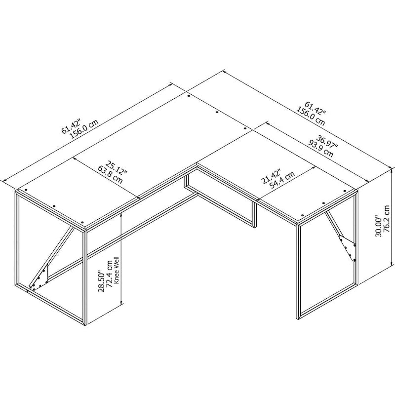 Bureau d'angle en L pour 1 personne, Gris rustique / Gris restauré / Noyer hickory gris foncé / Blanc cottage