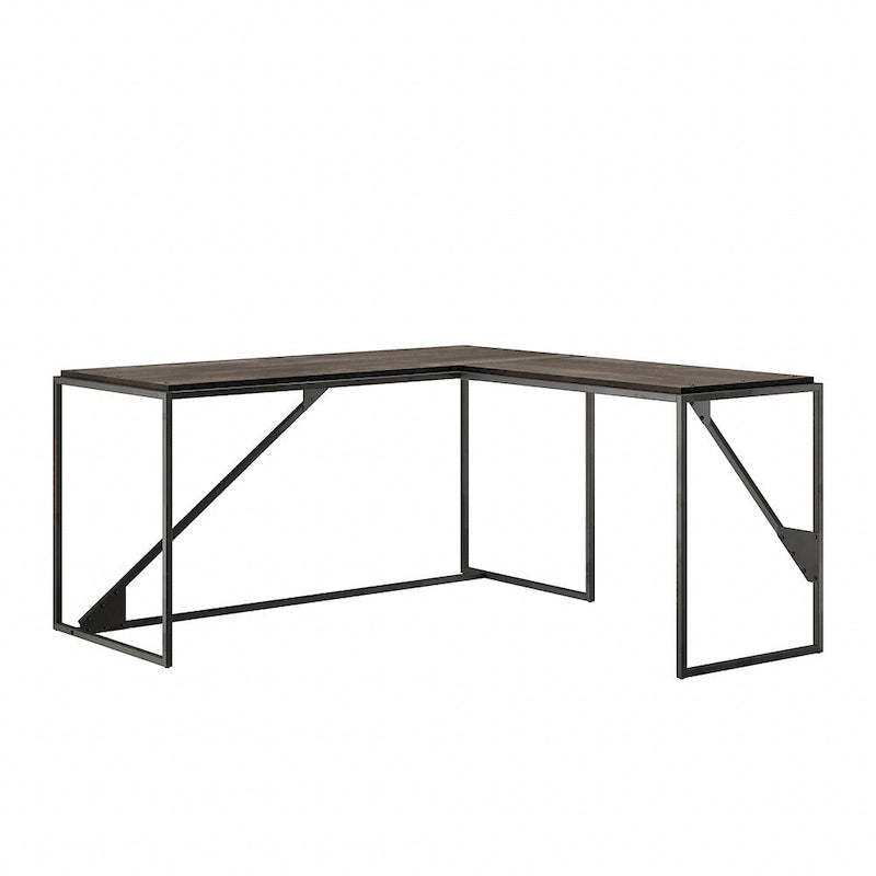 Bureau d'angle en L pour 1 personne, Gris rustique / Gris restauré / Noyer hickory gris foncé / Blanc cottage