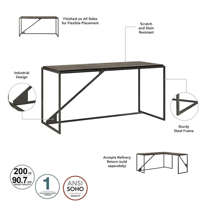 Bureau d'angle en L pour 1 personne, Gris rustique / Gris restauré / Noyer hickory gris foncé / Blanc cottage