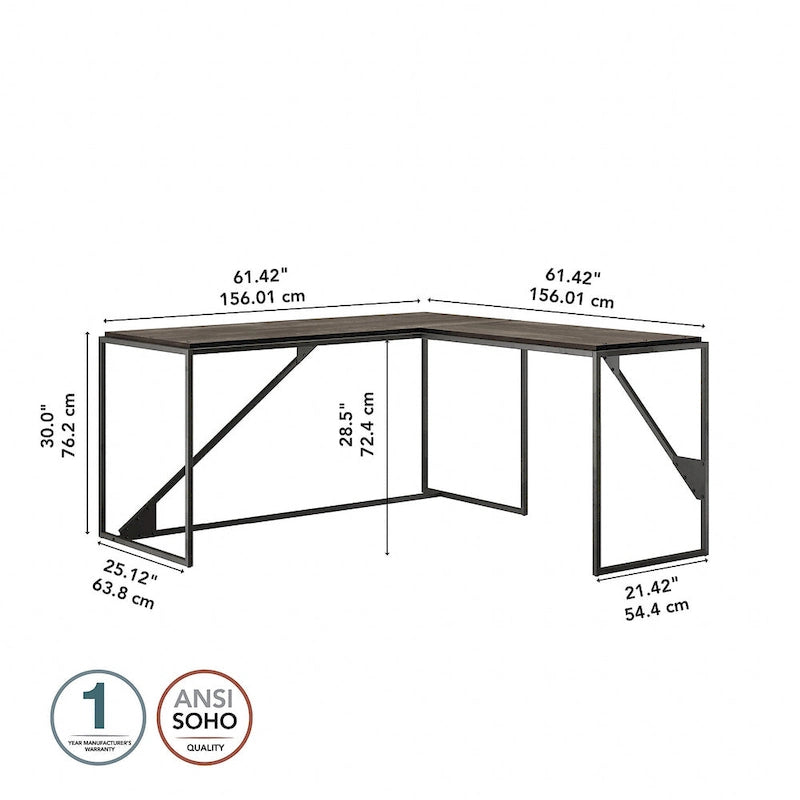 Bureau d'angle en L pour 1 personne, Gris rustique / Gris restauré / Noyer hickory gris foncé / Blanc cottage