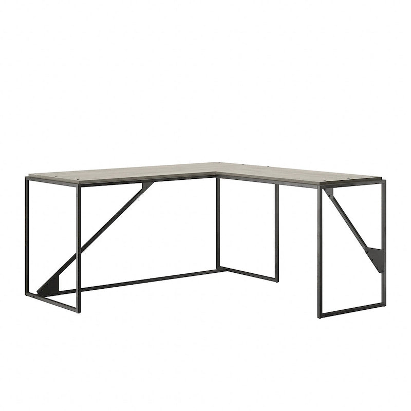Bureau d'angle en L pour 1 personne, Gris rustique / Gris restauré / Noyer hickory gris foncé / Blanc cottage