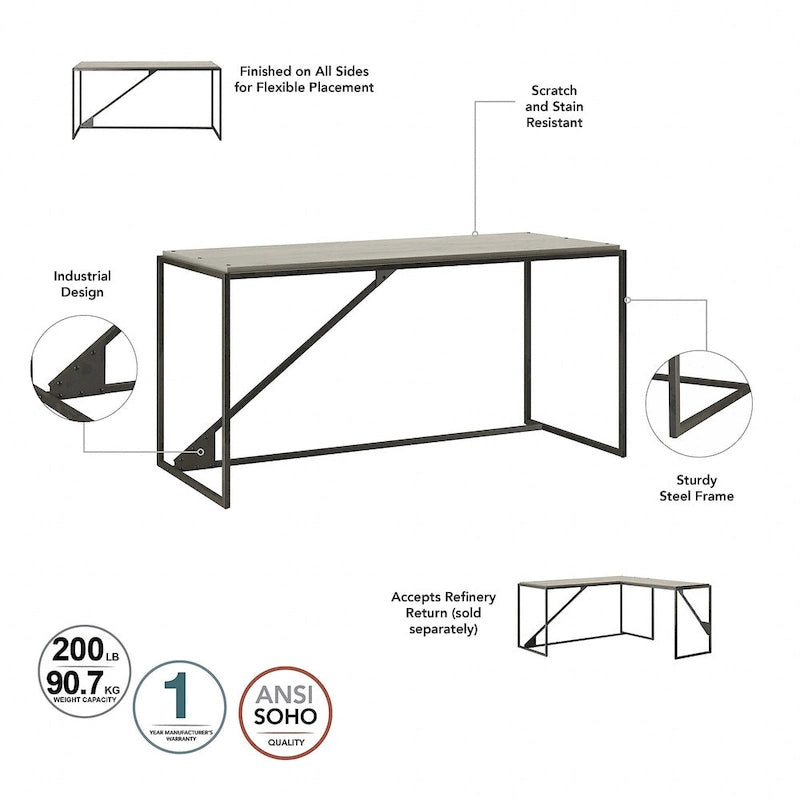 Bureau d'angle en L pour 1 personne, Gris rustique / Gris restauré / Noyer hickory gris foncé / Blanc cottage