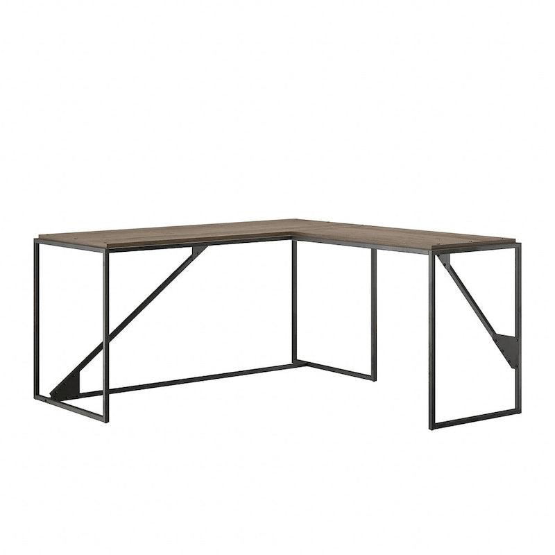 Bureau d'angle en L pour 1 personne, Gris rustique / Gris restauré / Noyer hickory gris foncé / Blanc cottage