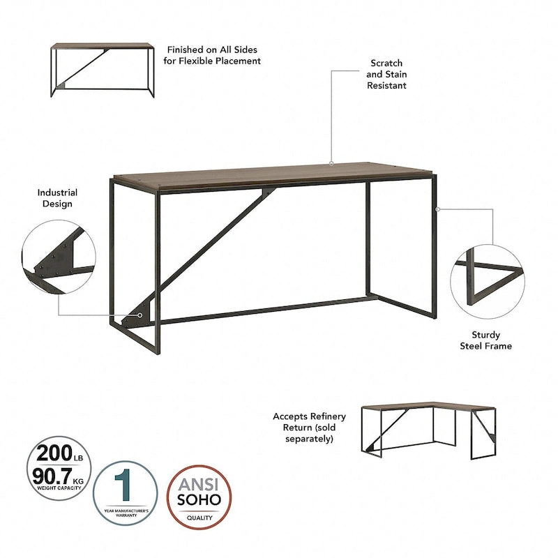 Bureau d'angle en L pour 1 personne, Gris rustique / Gris restauré / Noyer hickory gris foncé / Blanc cottage