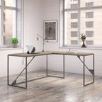 Bureau d'angle en L pour 1 personne, Gris rustique / Gris restauré / Noyer hickory gris foncé / Blanc cottage